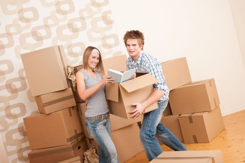 Packed belongings arranged for a move into storage